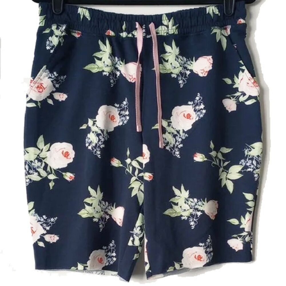 NWOT Lularoe Raw Hem French Terry Shorts M/L Blue Floral Pockets  50off3